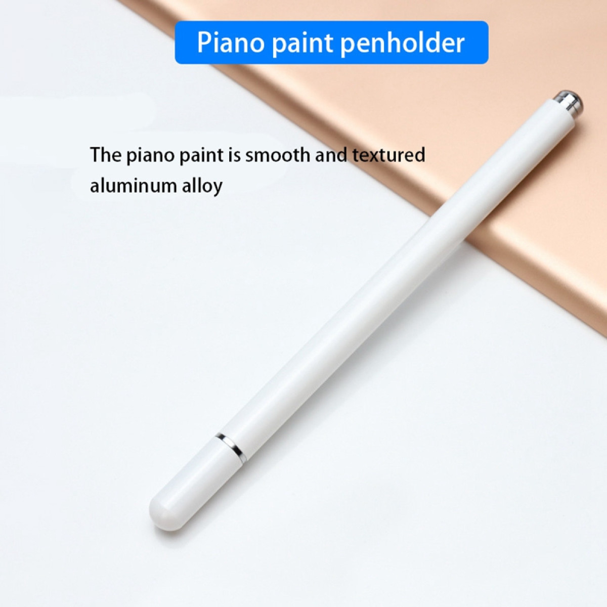 Weißer Stift. Er liegt auf einer reflektierenden Oberfläche. Der Stift ist glatt.