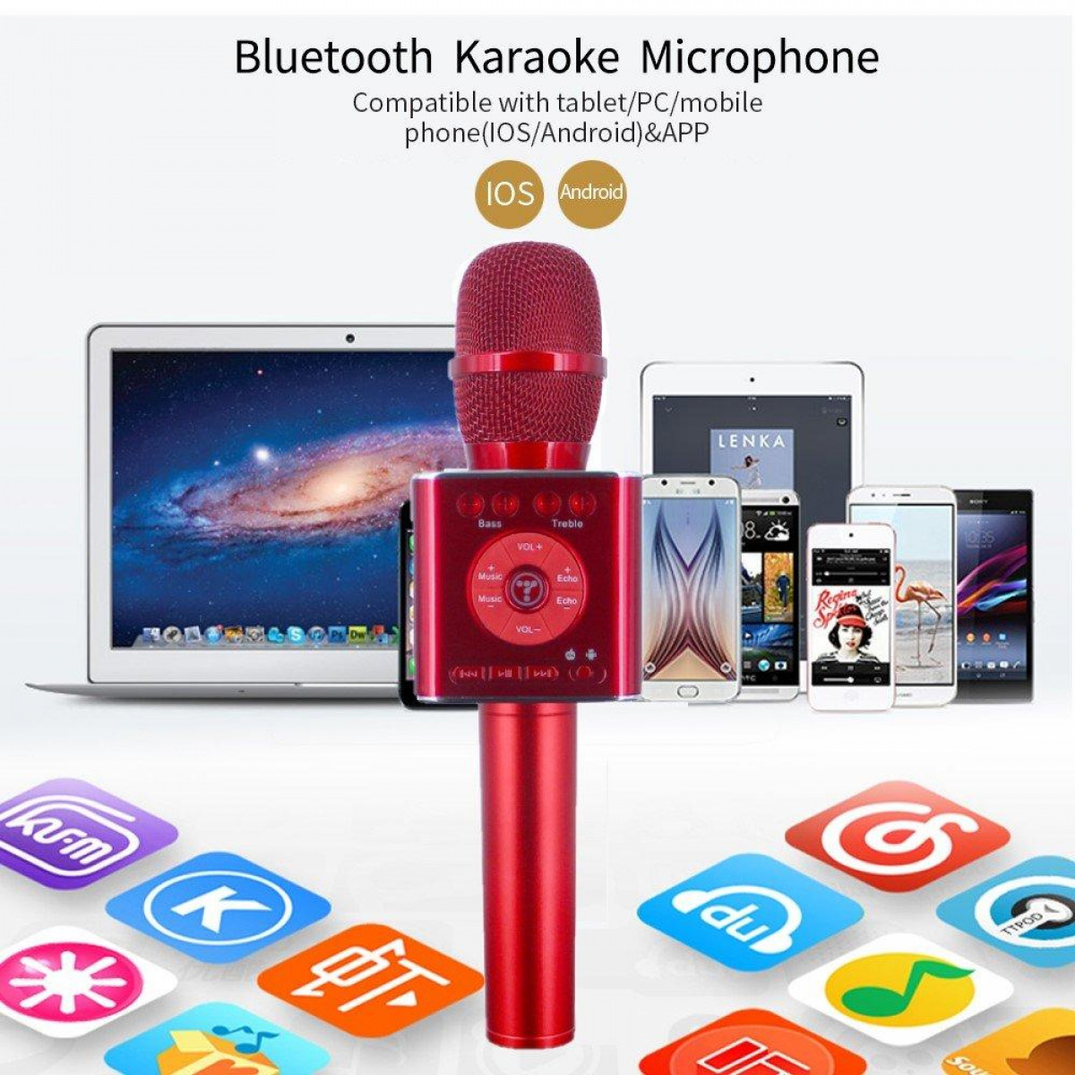 INF Kabelloses Bluetooth rot Lautsprecher Karaoke-Mikrofon rot Mikrofon 2x5W