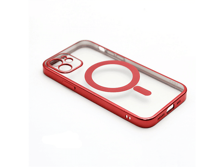INF Handyhülle MagSafe Backcover, 12, iPhone Rot/Transparent Ladeunterstützung, Apple