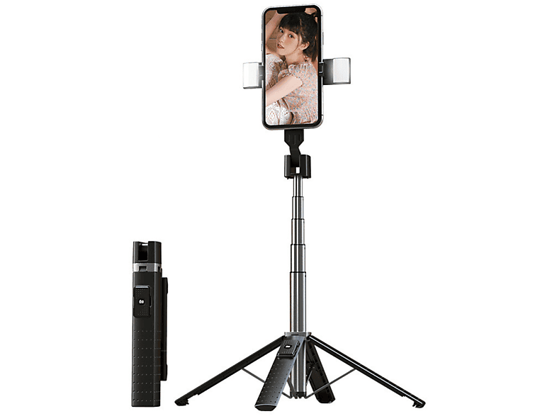 INF Selfie-Stick / mobiler Ständer mit Selfie-Stick/mobiler kabelloser Bluetooth-Fernbedienung Ständer, Schwarz