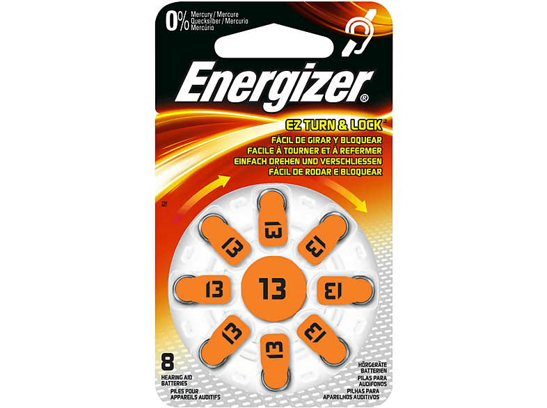 ENERGIZER ENERGIZER Akku 13 TL8 Batterien Zink-Luft Knopfbatterie 8er-Pack Hörgerät