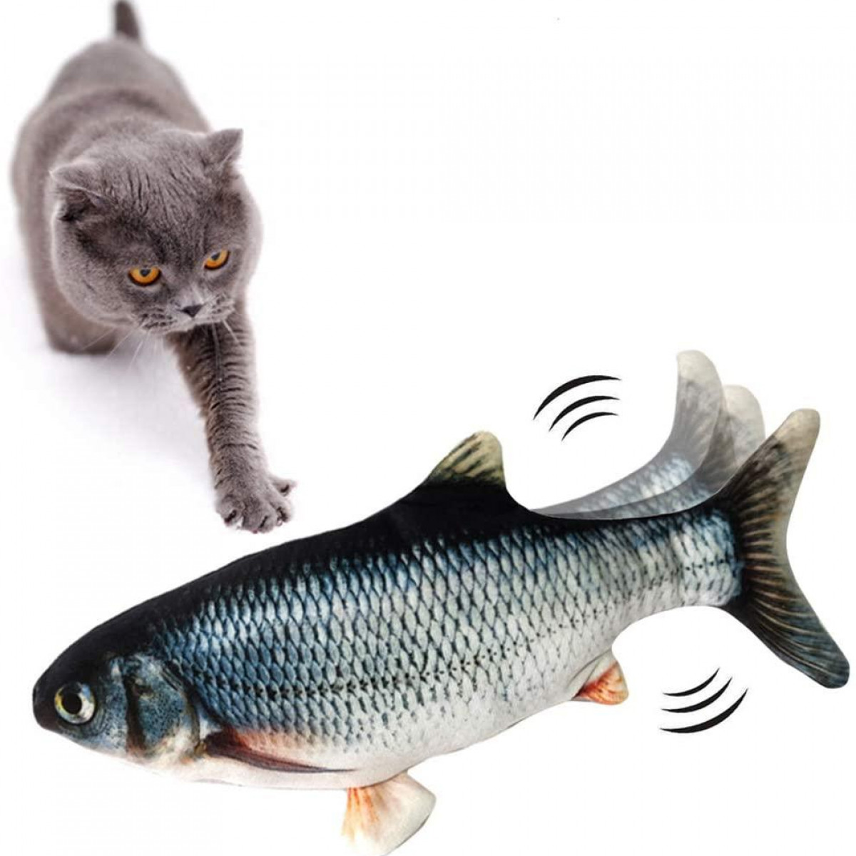 INF Interaktives Katzenspielzeug Zappelnder Grau Spielzeug Fisch Katzen