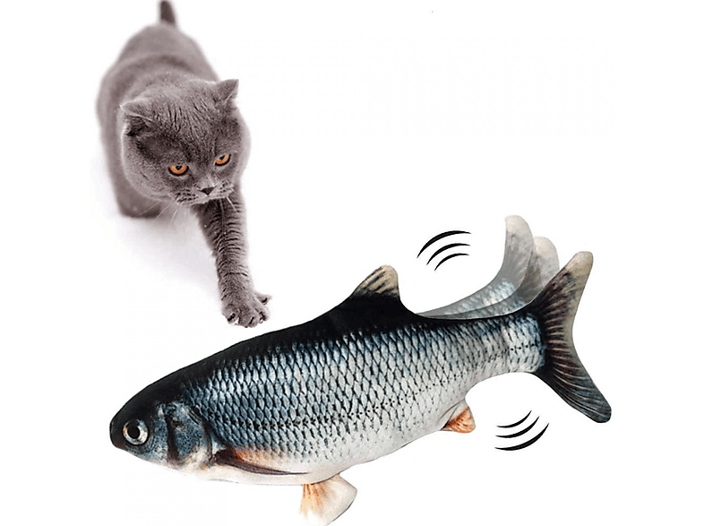 INF Interaktives Katzenspielzeug Zappelnder Fisch Grau Katzen Spielzeug