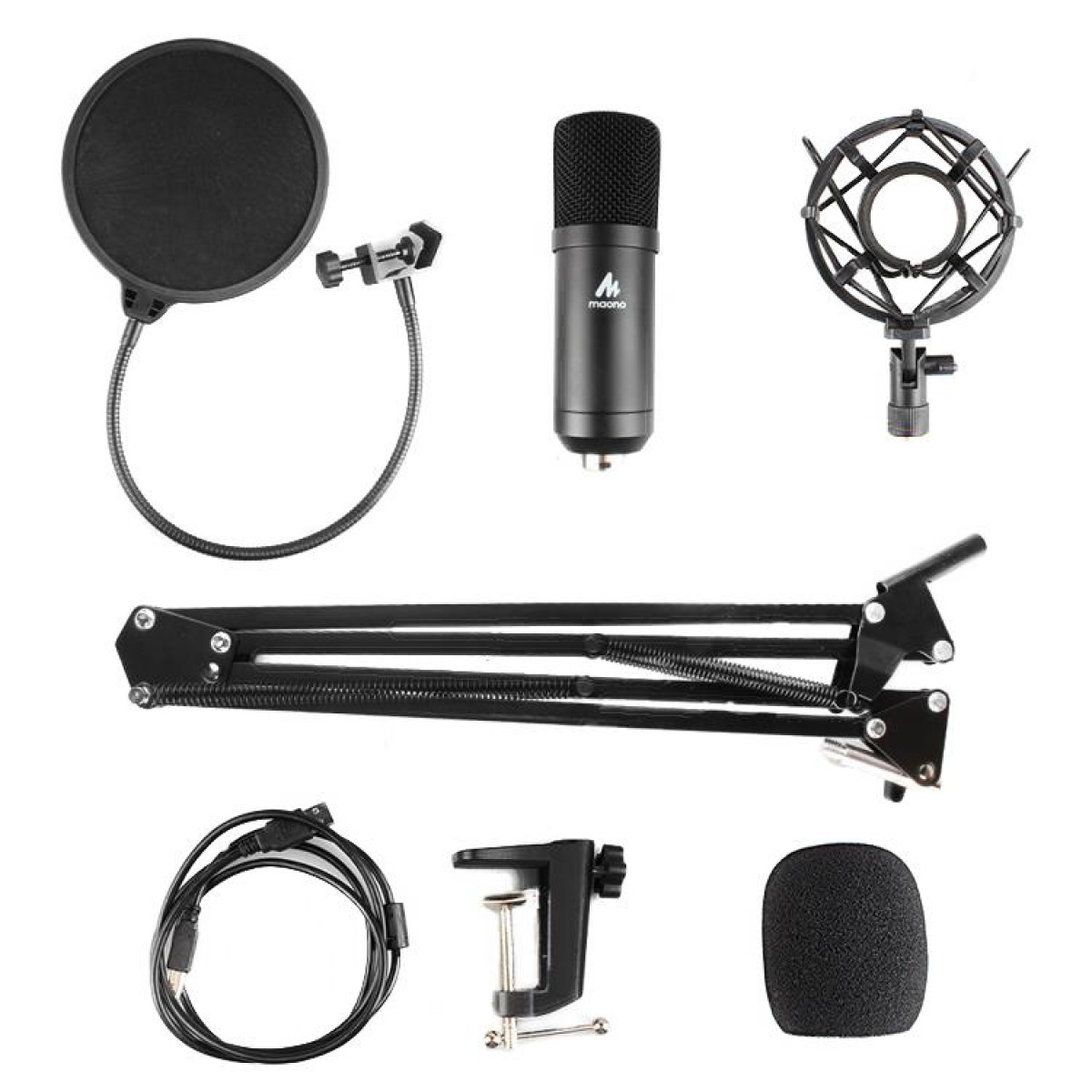 MAONO MAONO USB-Podcasting-Mikrofon-Kit, Mikrofon, Arm mit Mikrofon-Kit Filter schwarz Halterung