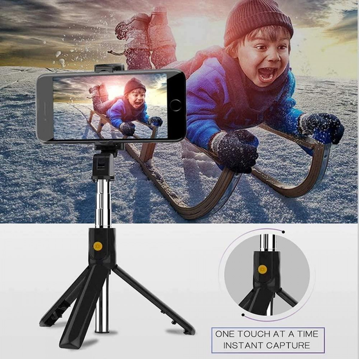 Stick, und Selfie Fernbedienung mit Selfiestick Tripod schwarz INF Bluetooth