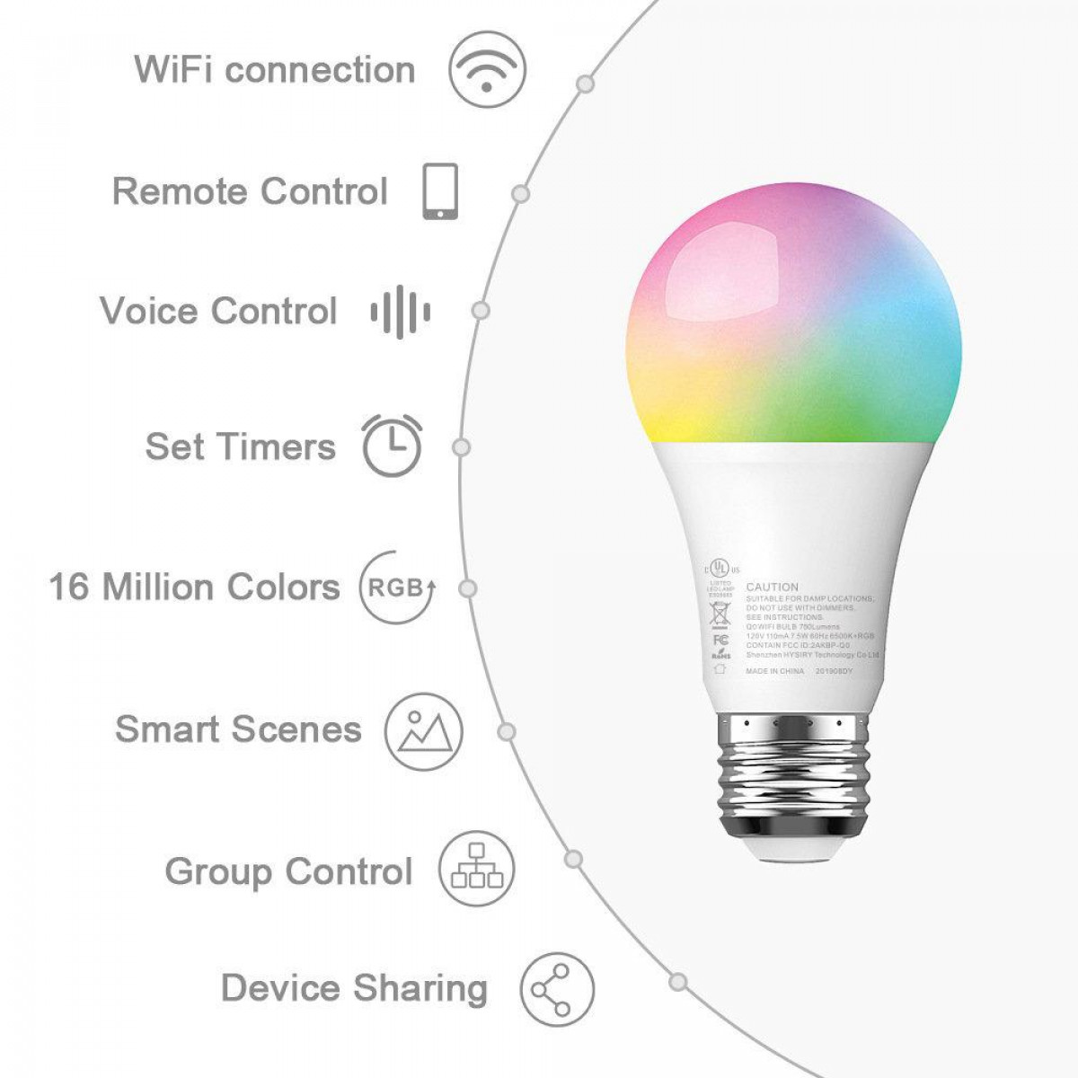 INF WLAN Smart und 7.5W Multicolor Weiß E27-test LED WLAN-LED-Glühlampen RGB Dimmer Glühlampe