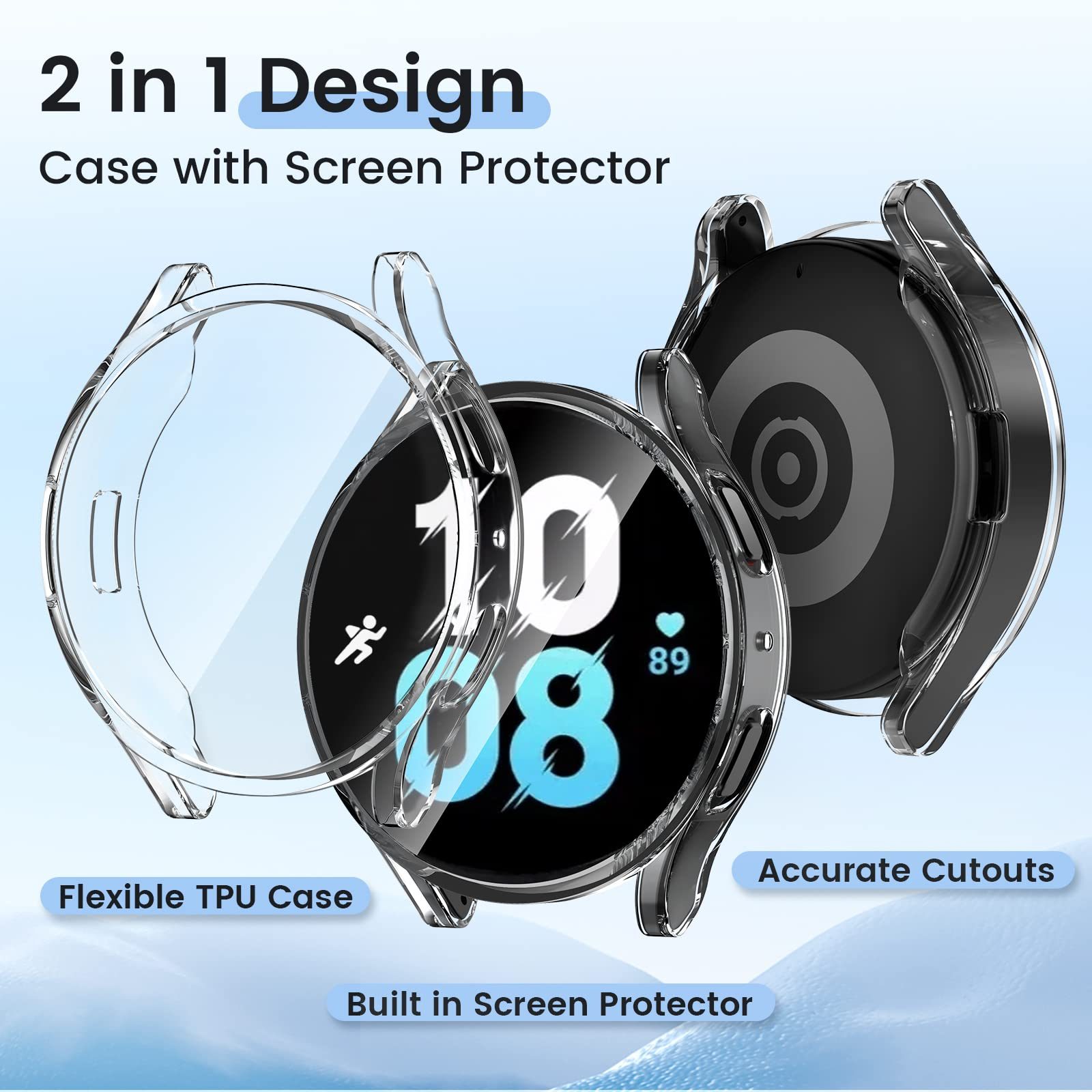 Carcasa transparente para reloj con reloj dentro. La carcasa dice '2 in 1 Design'.