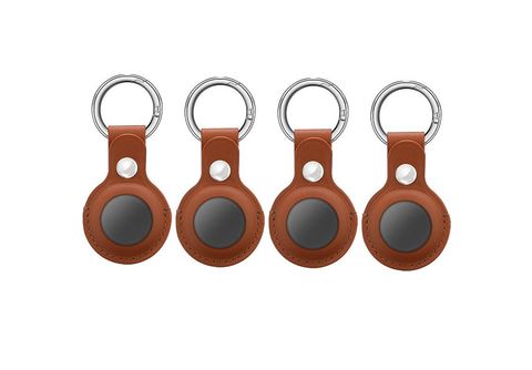 Schlüsselanhänger 4er-Pack, mit Braun AirTag, INF Bumper, PU-Leder Apple, MediaMarkt Schwarz | Hülle AirTag