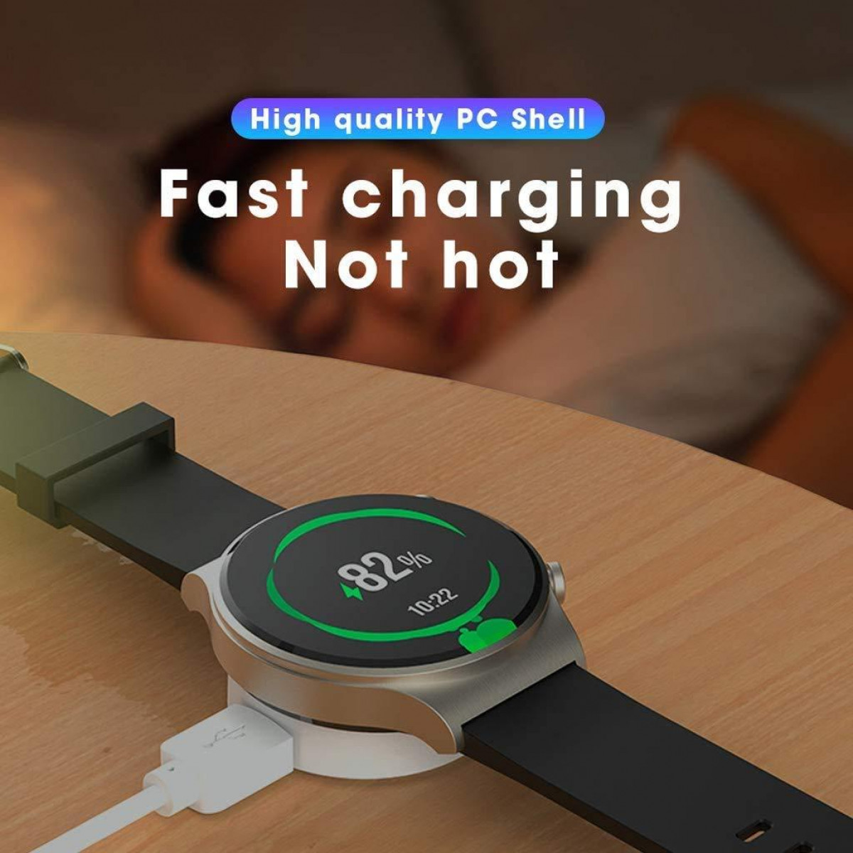 Une montre intelligente se chargeant sur une base de chargement sans fil.