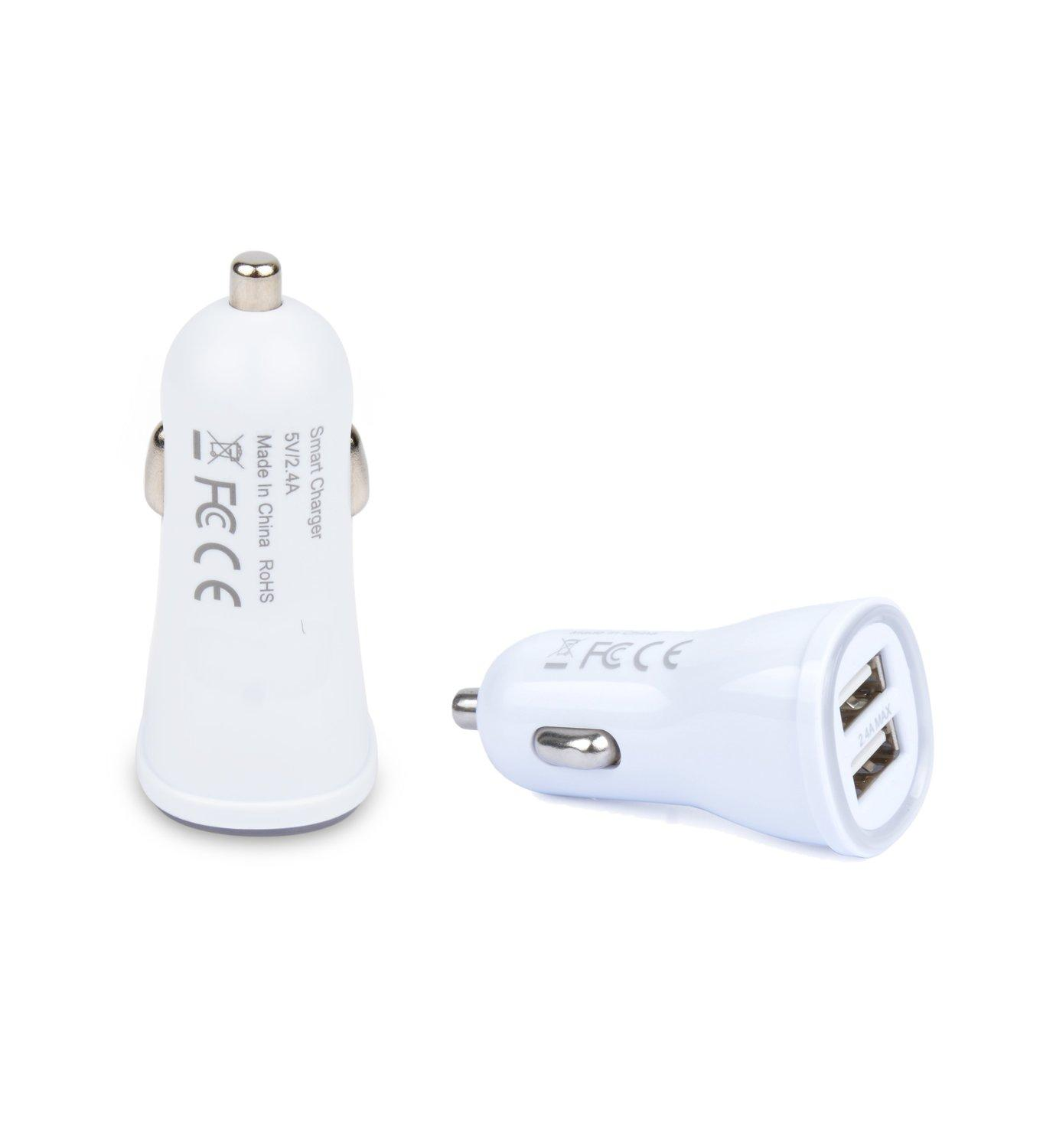 / weiß Doppel-USB-Anschlüsse LED 2.4A - Autoladegerät Universal, 5V med INF Autoladegerät