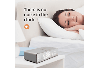 INF Digitaler LED-Wecker mit kabellosem Ladegerät und Thermometer Silber Wecker