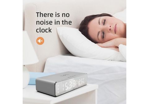 Reloj despertador - Despertador LED digital con cargador inalámbrico y  termómetro de color INF, Plata