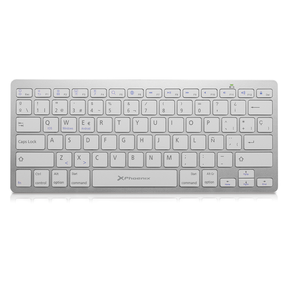 Phoenix Technologies Qwerty inalambrico bluetooth 3.0 teclado phbtkeyboardw 3 modos de compatibilidad android windows ios apple ultra fino cuerpo metal plata