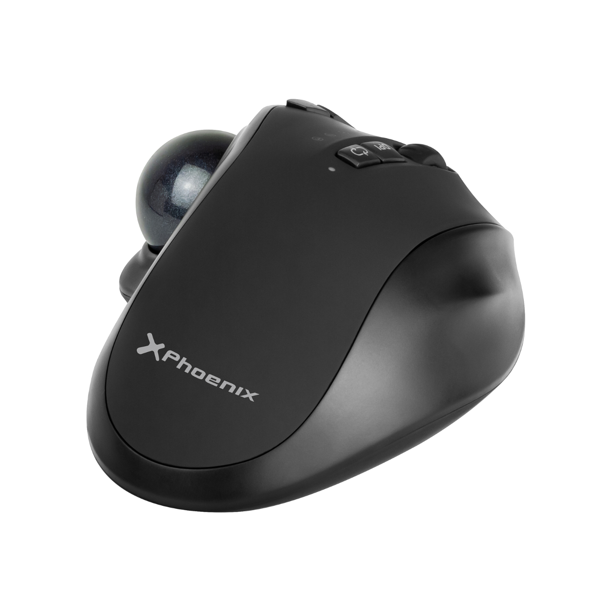 Ratón trackball negro con logo "XPhoenix", sobre fondo blanco.