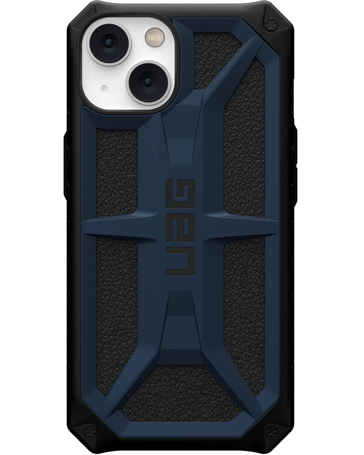 Eine dunkelblaue UAG-Handyhülle mit strukturiertem Design und schwarzem Rahmen.