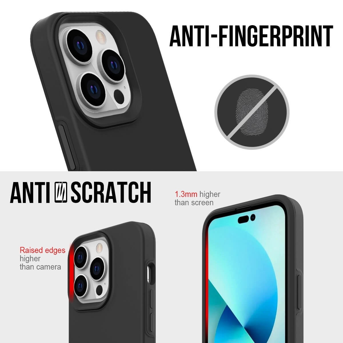 Schwarze Handyhülle mit erhöhten Kanten, Anti-Fingerabdruck und Anti-Kratz, schützt das Telefon.