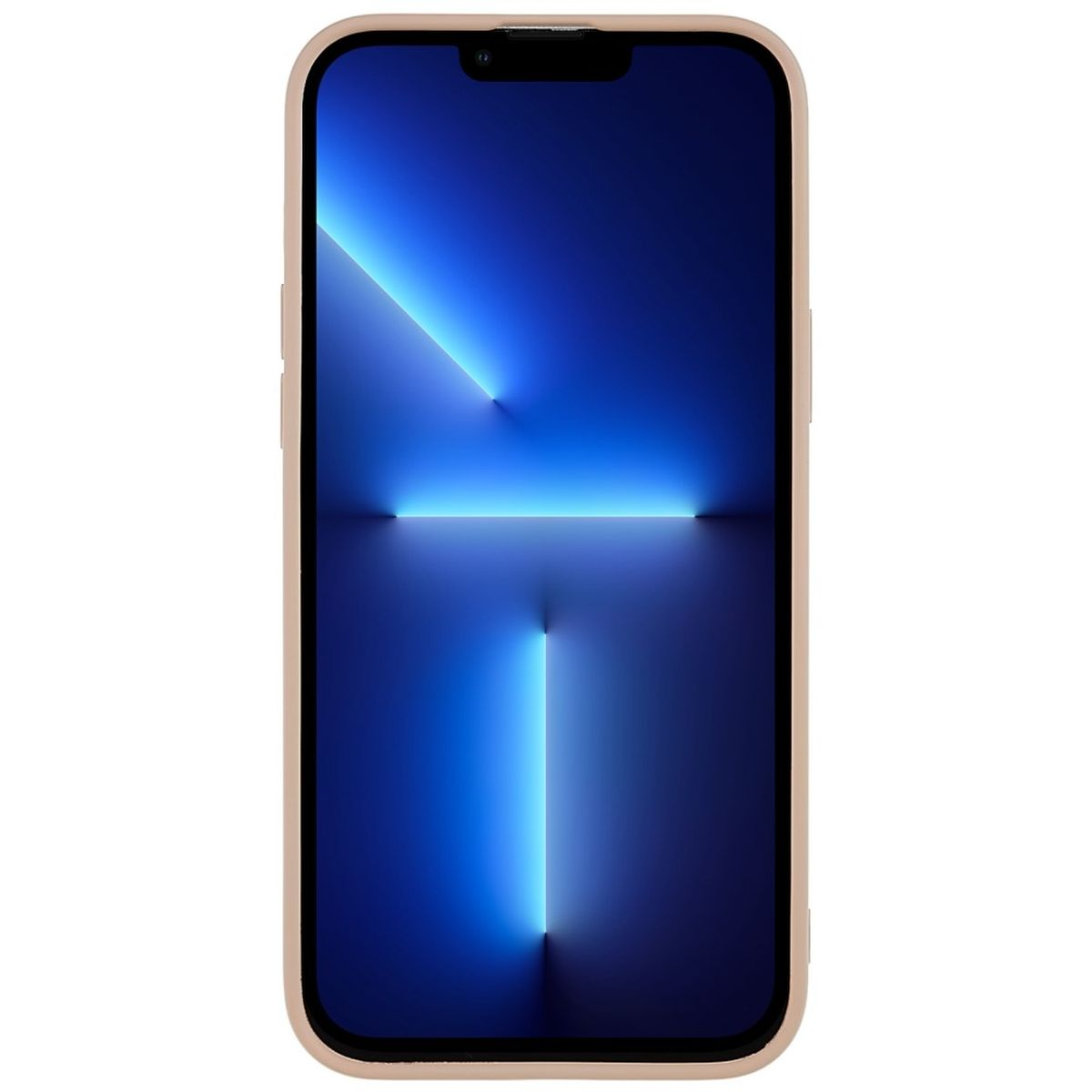Ein Telefon mit blau-weißem Farbverlauf-Bildschirm in einem beigen Gehäuse.
