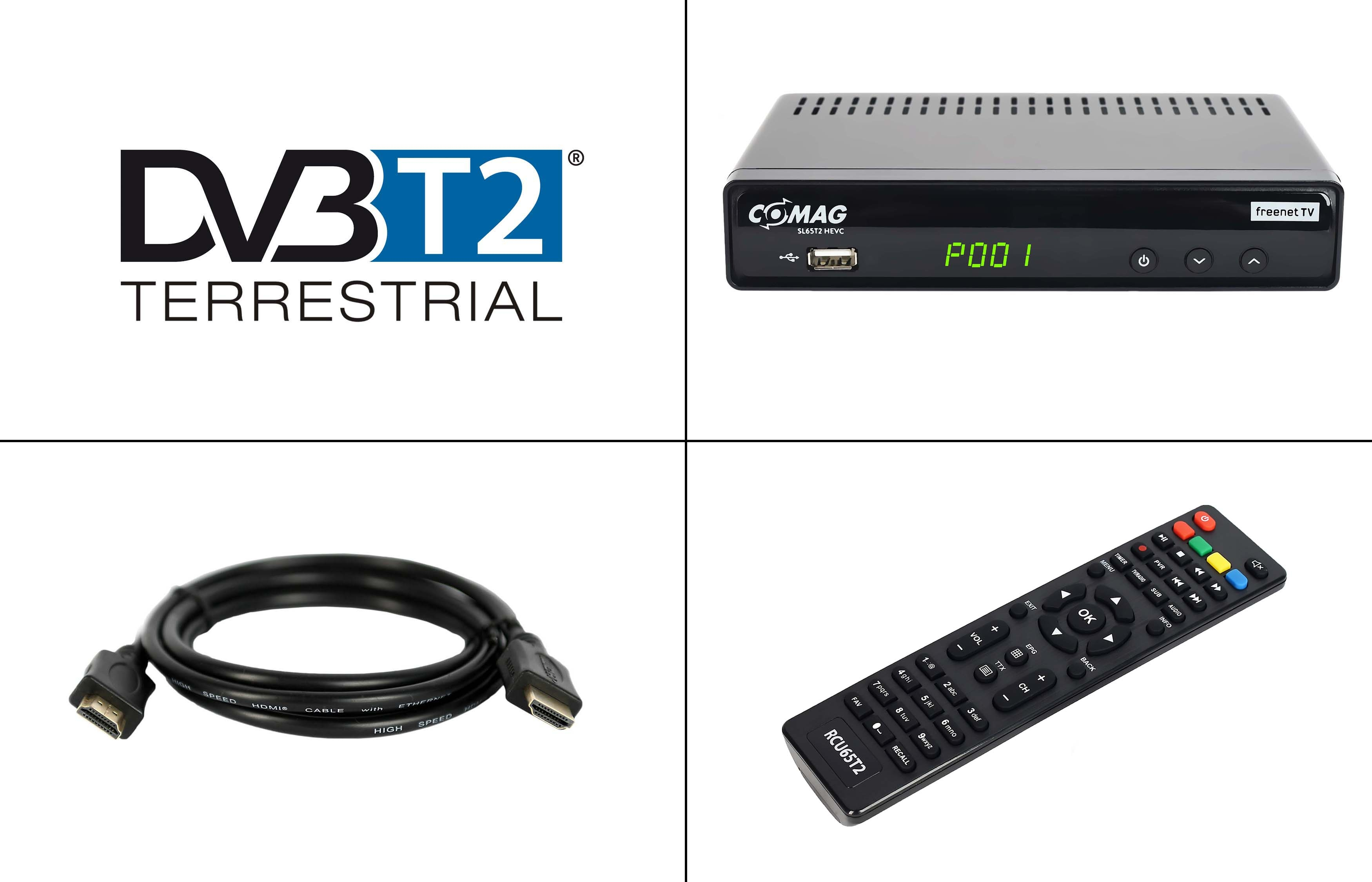COMAG SL65T2 HDMI (H.265), (H.264), schwarz) DVB-T2 DVB-T, Bundel (HDTV, DVB-T-Receiver PVR-Funktion, DVB-T2