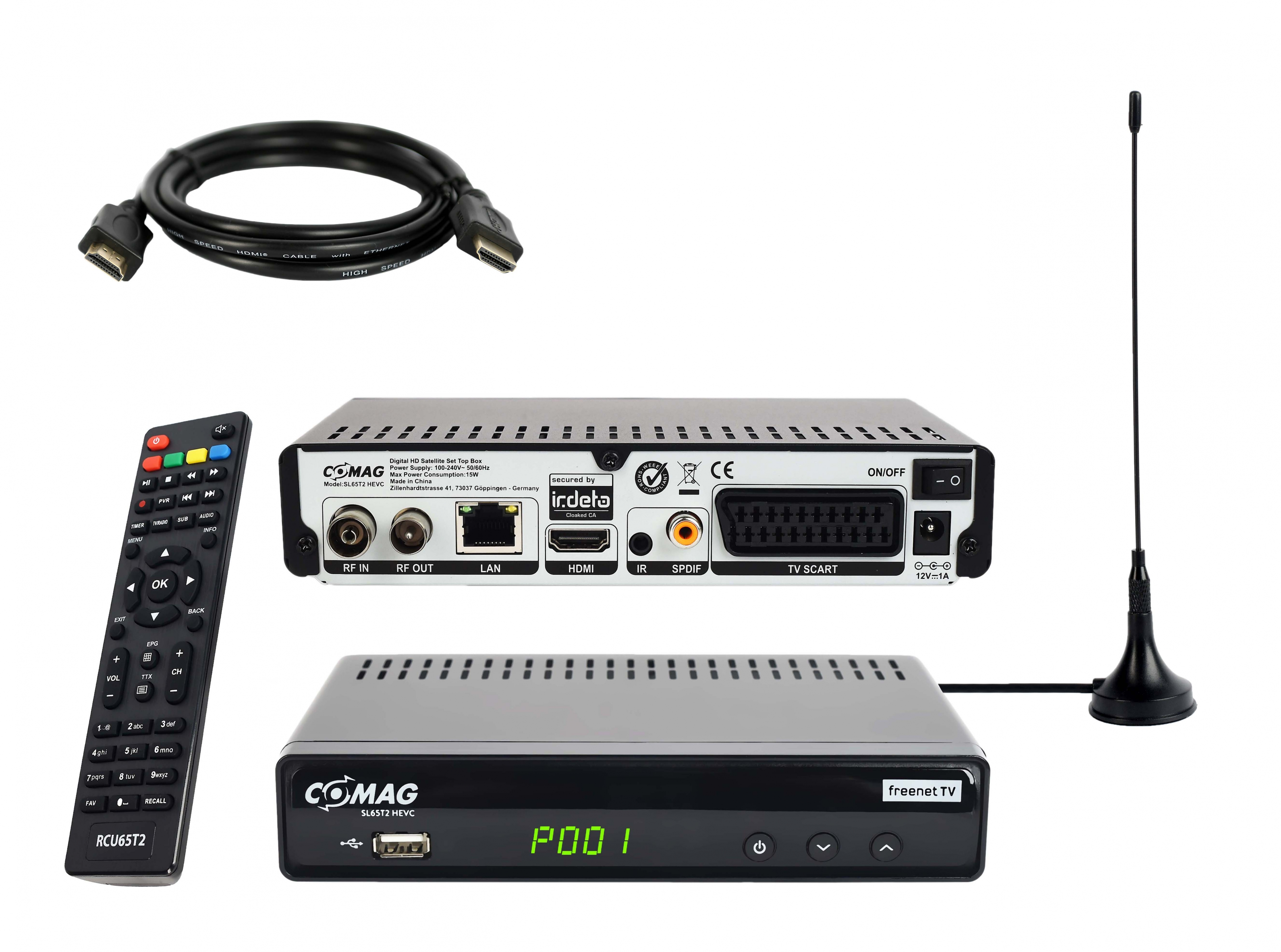 COMAG SL65T2 Bundel DVB-T-Receiver DVB-T2 PVR-Funktion, Home (HDTV, (H.264), DVB-T, schwarz) DVB-T2 (H.265)