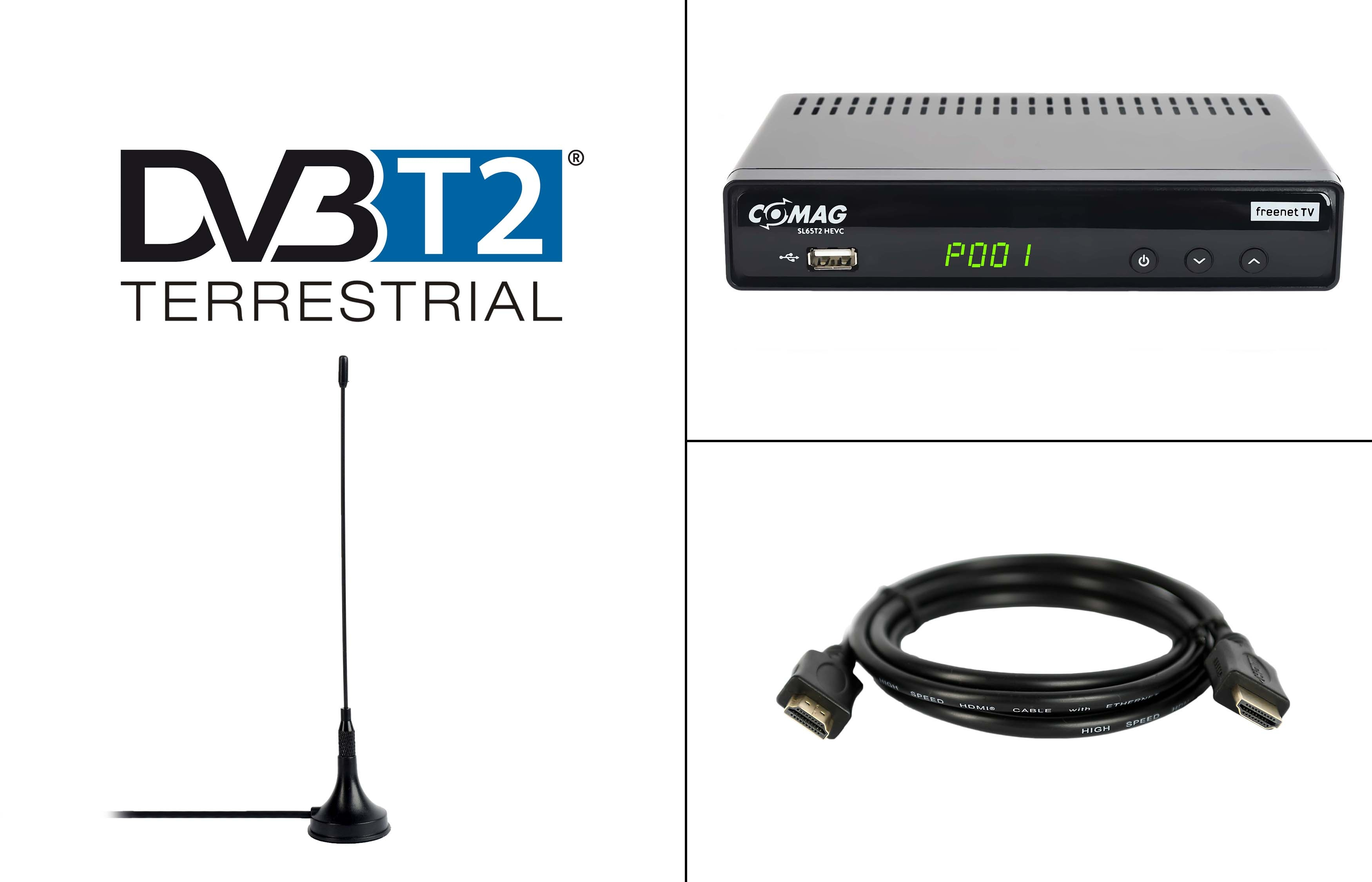 DVB-T, (H.265), (HDTV, DVB-T2 COMAG PVR-Funktion, Bundel DVB-T2 Home SL65T2 (H.264), schwarz) DVB-T-Receiver