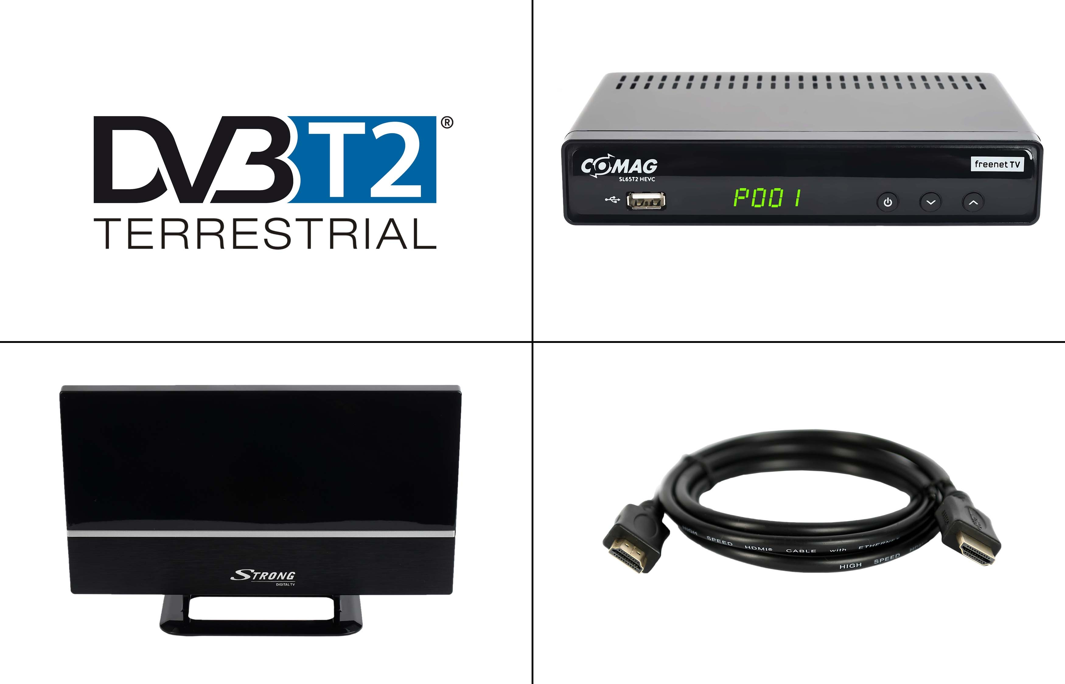 COMAG SL65T2 Home Bundel DVB-T-Receiver (H.265), DVB-T2 DVB-T, PVR-Funktion, (H.264), DVB-T2 schwarz) (HDTV