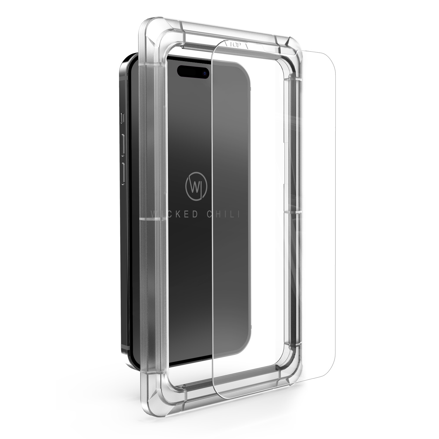 Ein Telefon in einer transparenten Schutzhülle mit einem Displayschutz.
