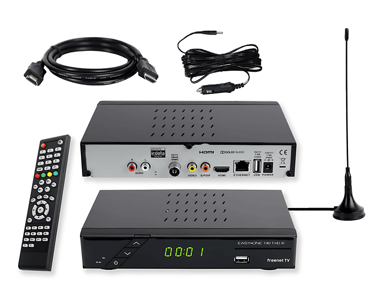 SET-ONE 740 HD Camping Set DVB-T-Receiver (HDTV, PVR-Funktion, DVB-T, DVB-T2 (H.264), DVB-T2 (H.265), schwarz) | DVB-T