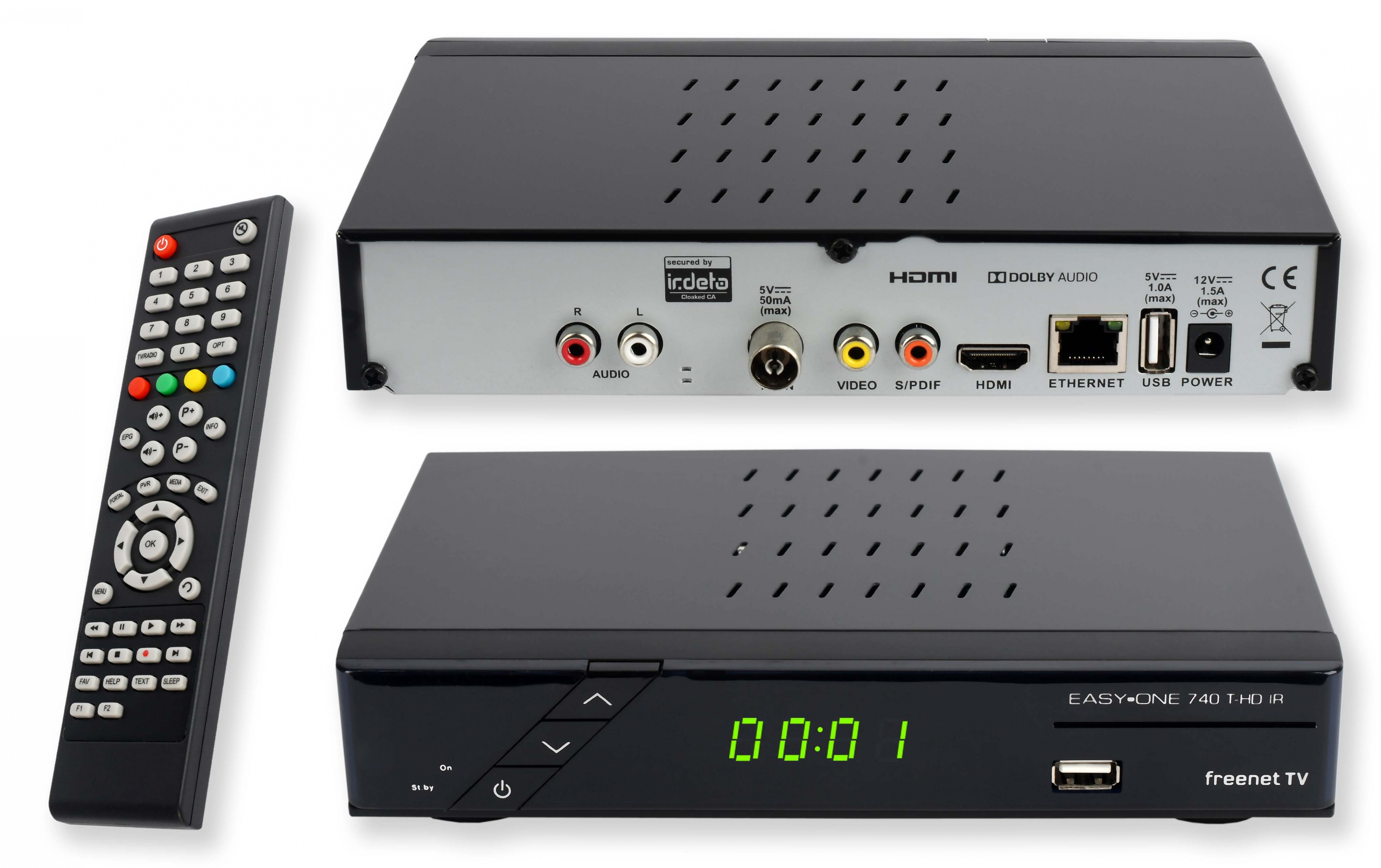 DVB-T2 (H.265), (HDTV, DVB-T-Receiver PVR-Funktion, schwarz) DVB-T2 Bundel Home DVB-T, (H.264), HD 740 SET-ONE