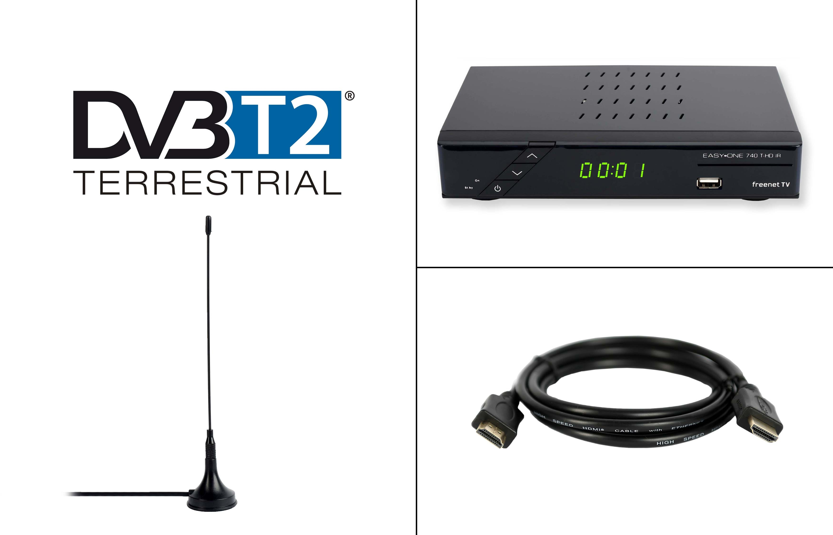 (H.265), SET-ONE DVB-T2 740 (H.264), (HDTV, Set DVB-T-Receiver HD PVR-Funktion, DVB-T, schwarz) Camping DVB-T2
