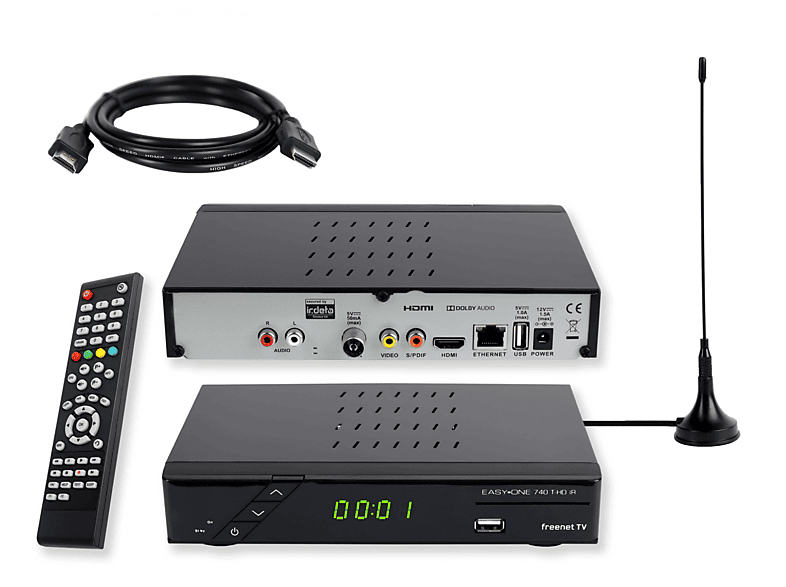 SET-ONE 740 HD Home Bundel DVB-T-Receiver (HDTV, PVR-Funktion, DVB-T, DVB-T2 (H.264), DVB-T2 (H.265), schwarz)