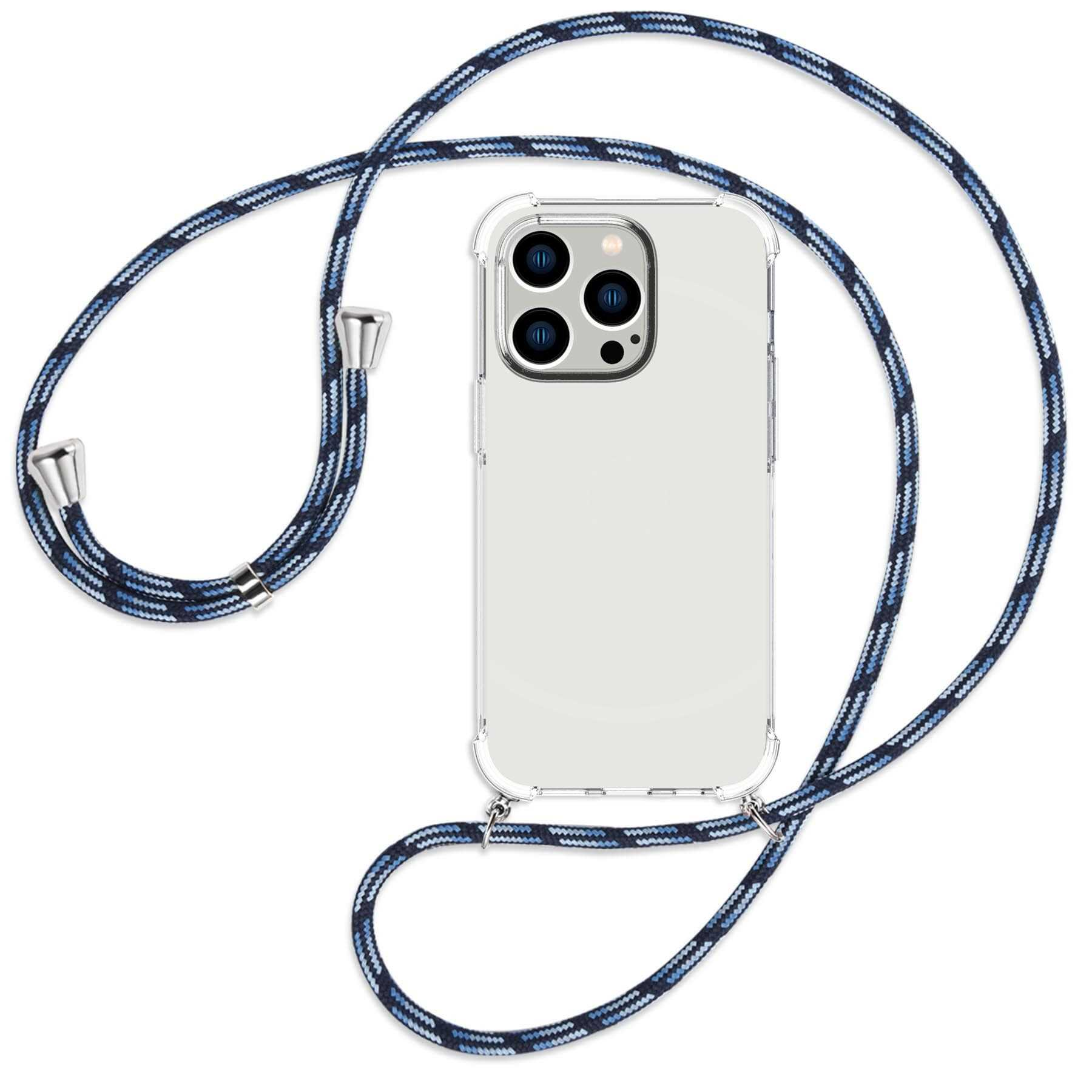 MTB MORE gestreift Kordel, Backcover, Umhänge-Hülle 14 / ENERGY iPhone silber mit Pro, Blau Apple