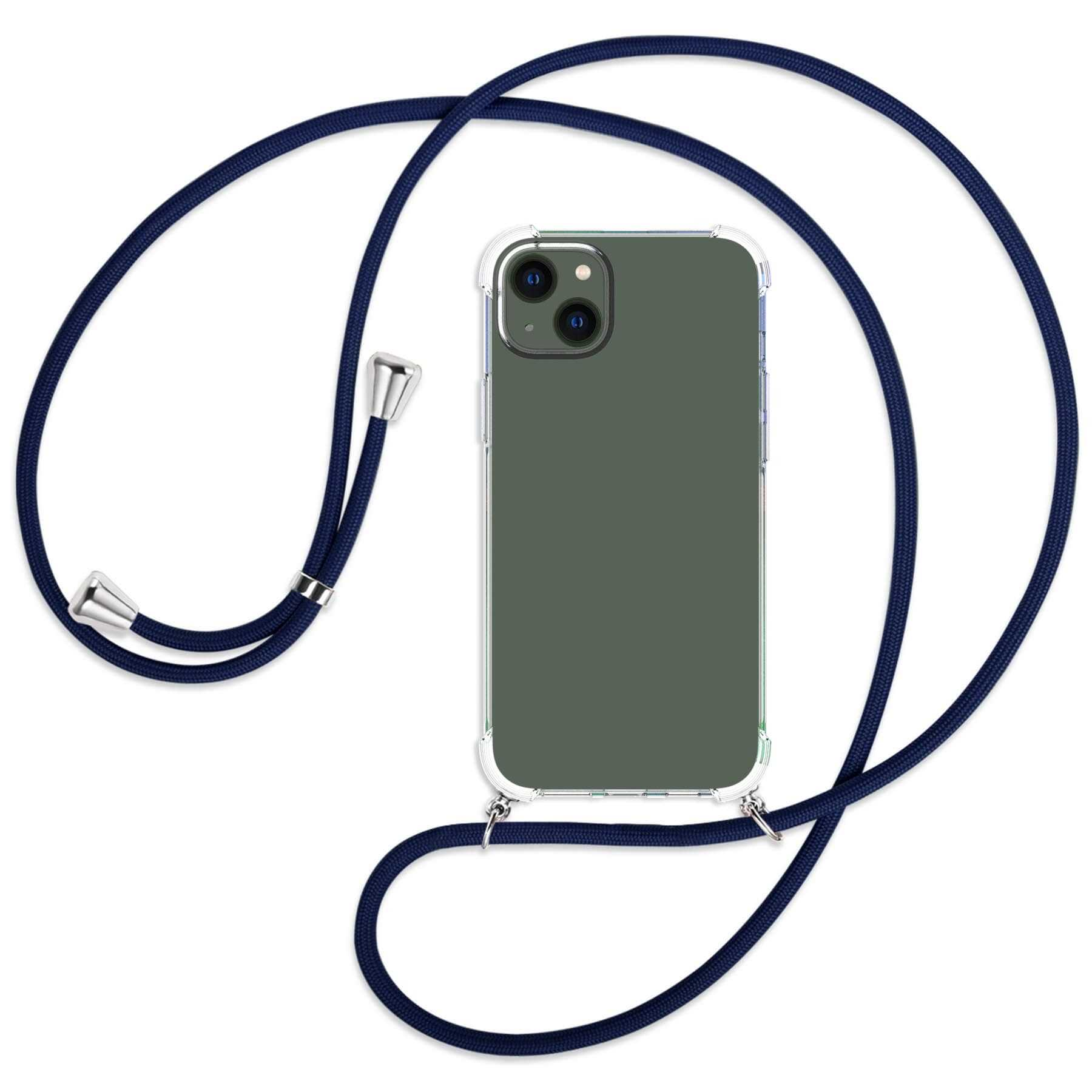 14 iPhone Dunkelblau MTB Plus, / Backcover, Umhänge-Hülle silber Kordel, mit MORE Apple, ENERGY
