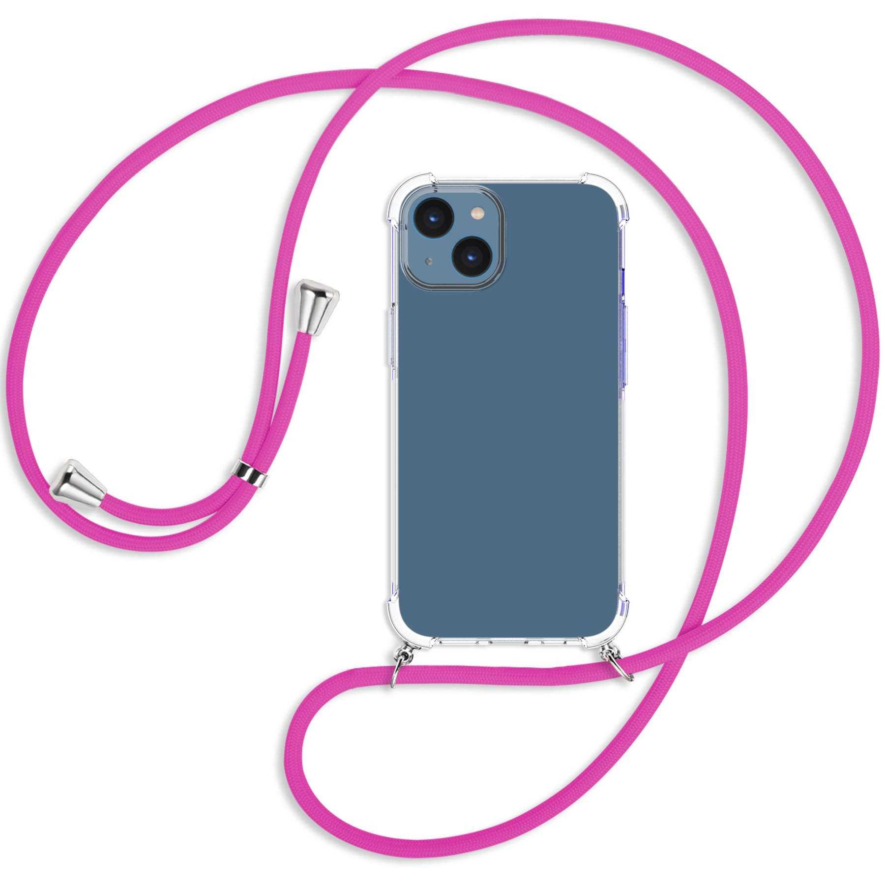 MTB MORE ENERGY mit iPhone Kordel, Backcover, 14, Apple, silber Umhänge-Hülle / Hot Pink
