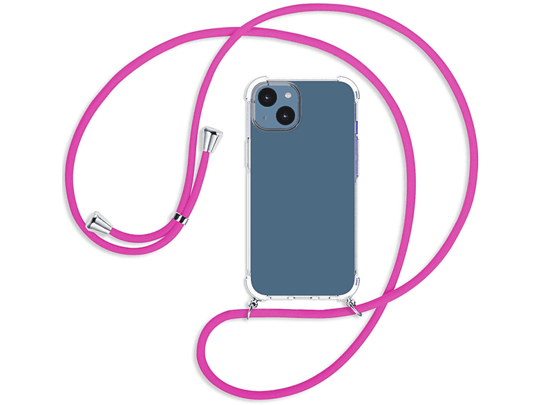 MTB MORE ENERGY mit iPhone Kordel, Backcover, 14, Apple, silber Umhänge-Hülle / Hot Pink
