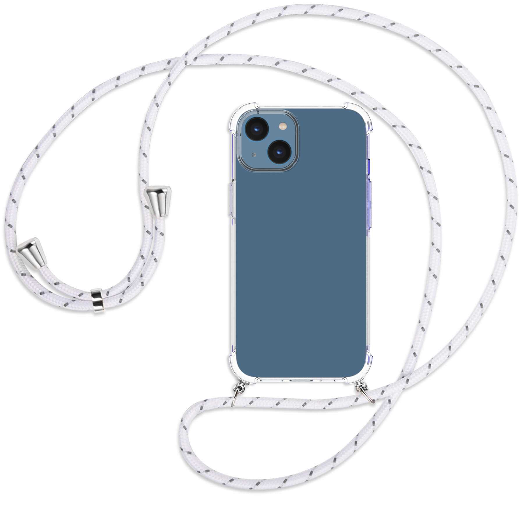 Kordel, Apple, Weiß+Grau Backcover, ENERGY MTB iPhone Umhänge-Hülle / 14, MORE silber mit