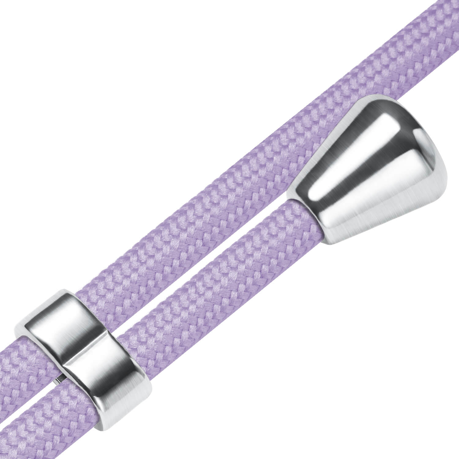 Nahaufnahme eines lila Telefonkabels. Das Kabel hat silberne Metallic-Akzente.