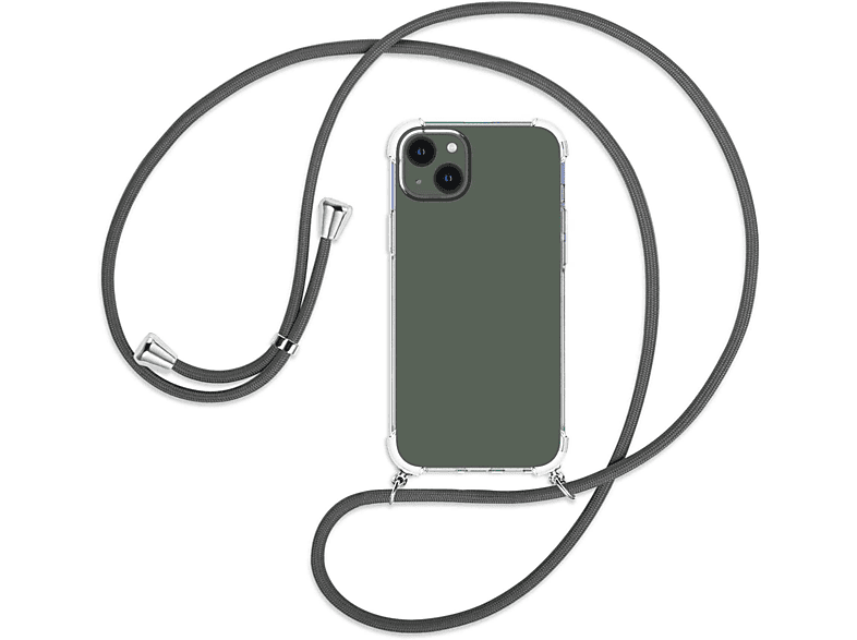 MTB MORE ENERGY Umhänge-Hülle Dunkelgrau mit silber Apple, Kordel, Plus, Backcover, 14 / iPhone