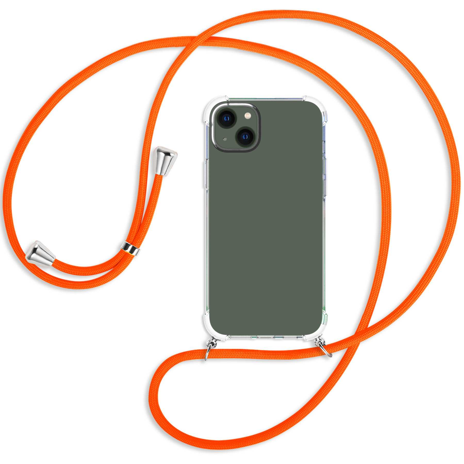 MTB MORE / Umhänge-Hülle silber Kordel, Apple, ENERGY 14 Neon mit Orange iPhone Backcover, Plus