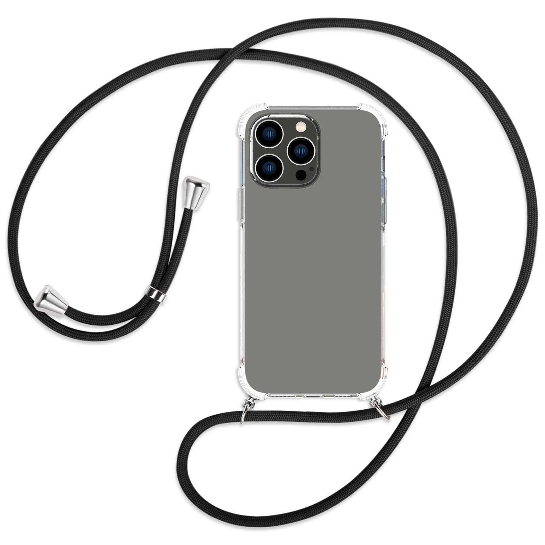 Backcover, MORE Pro silber / Schwarz Apple, mit Kordel, 14 Max, MTB ENERGY iPhone Umhänge-Hülle