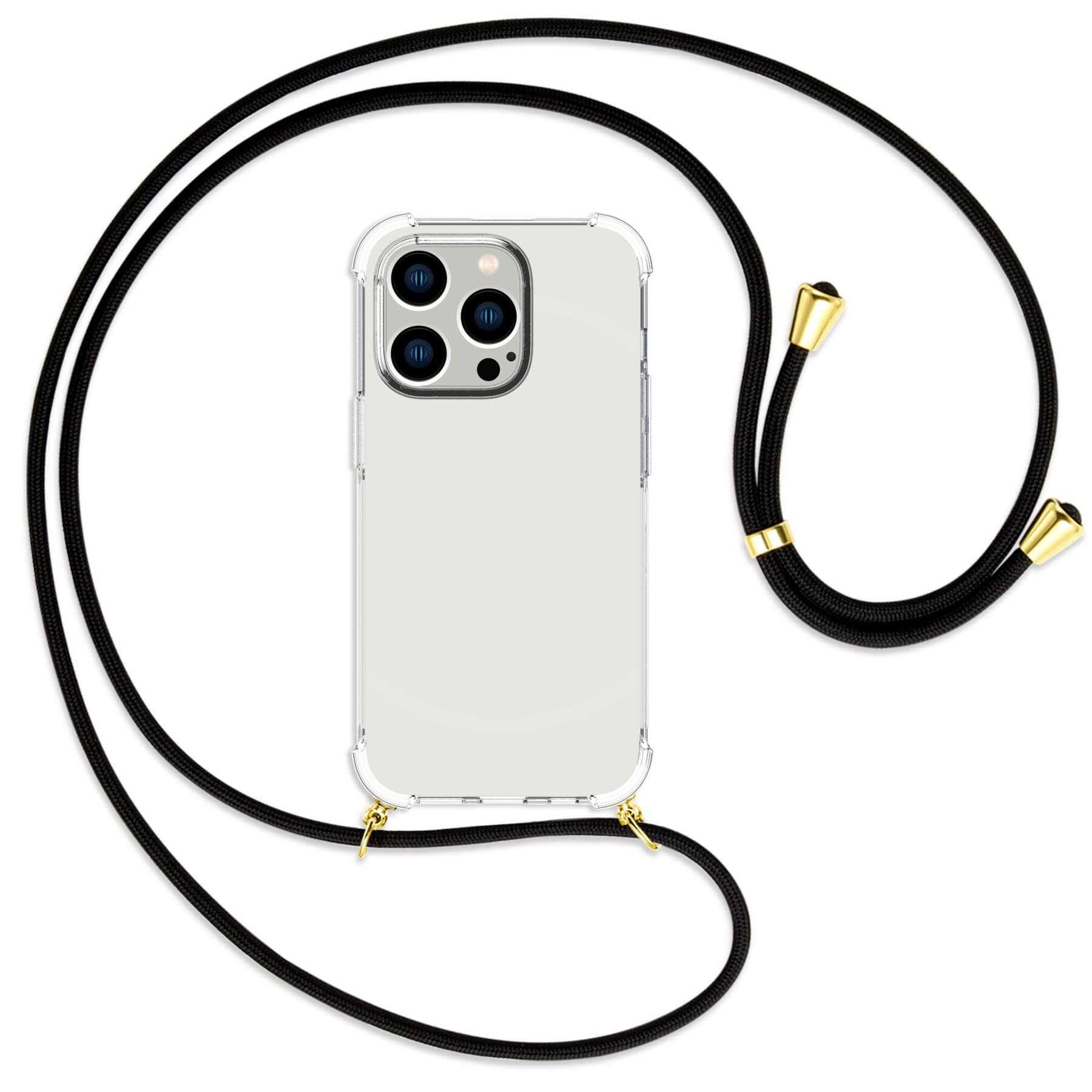 Backcover, 14 Kordel, mit MORE Pro, gold Umhänge-Hülle Schwarz / ENERGY Apple, MTB iPhone