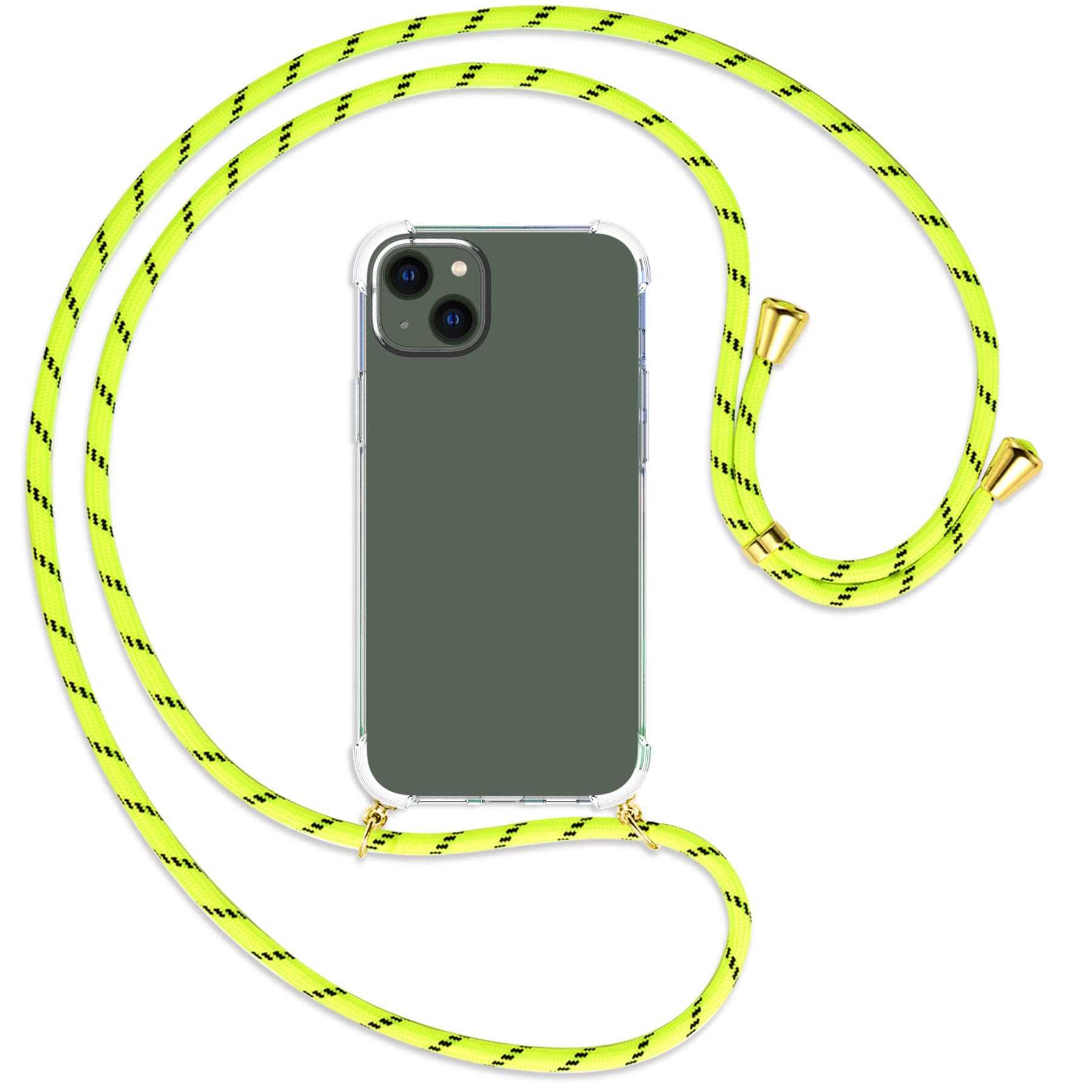 gold Kordel, MORE Umhänge-Hülle / 14 iPhone mit ENERGY Plus, Backcover, Neongelb MTB Apple,