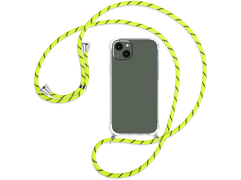 MTB MORE ENERGY / Apple, silber mit iPhone Neongelb Kordel, Backcover, 14 Umhänge-Hülle Plus