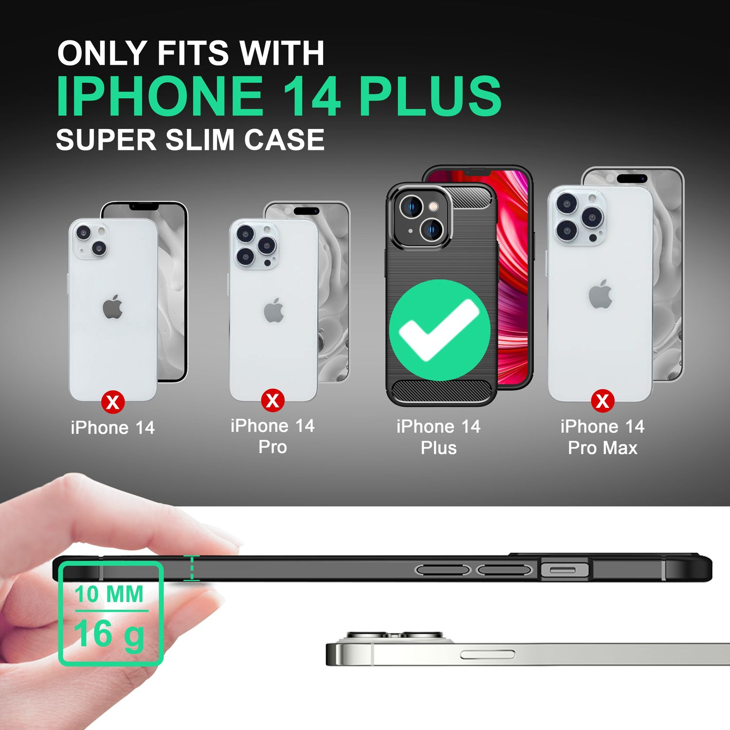 Confronto dei modelli di iPhone, con un iPhone 14 Plus controllato in mostra.