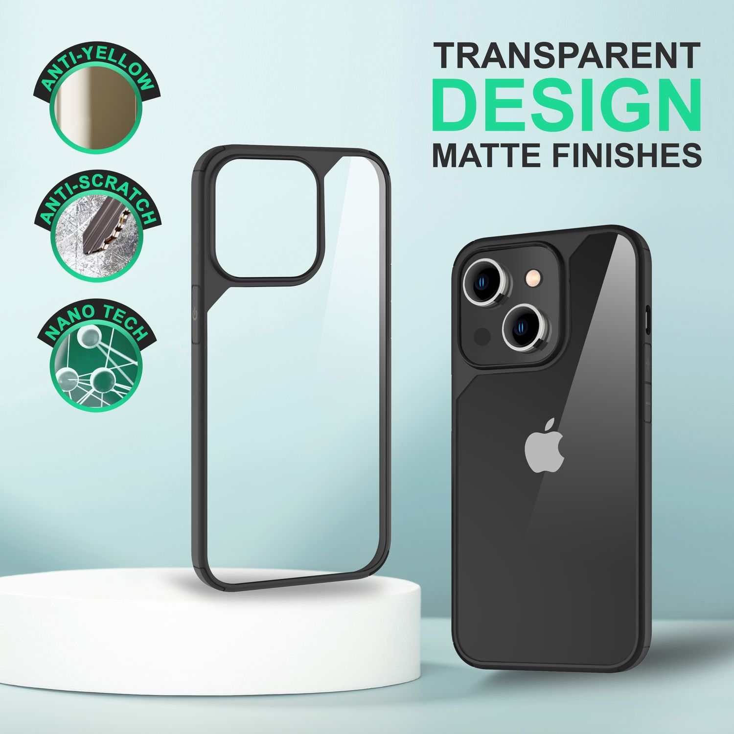 NALIA Apple, iPhone 14 Plus, Hybrid Schwarz Schutzrahmen, Klare Hülle mit Backcover,
