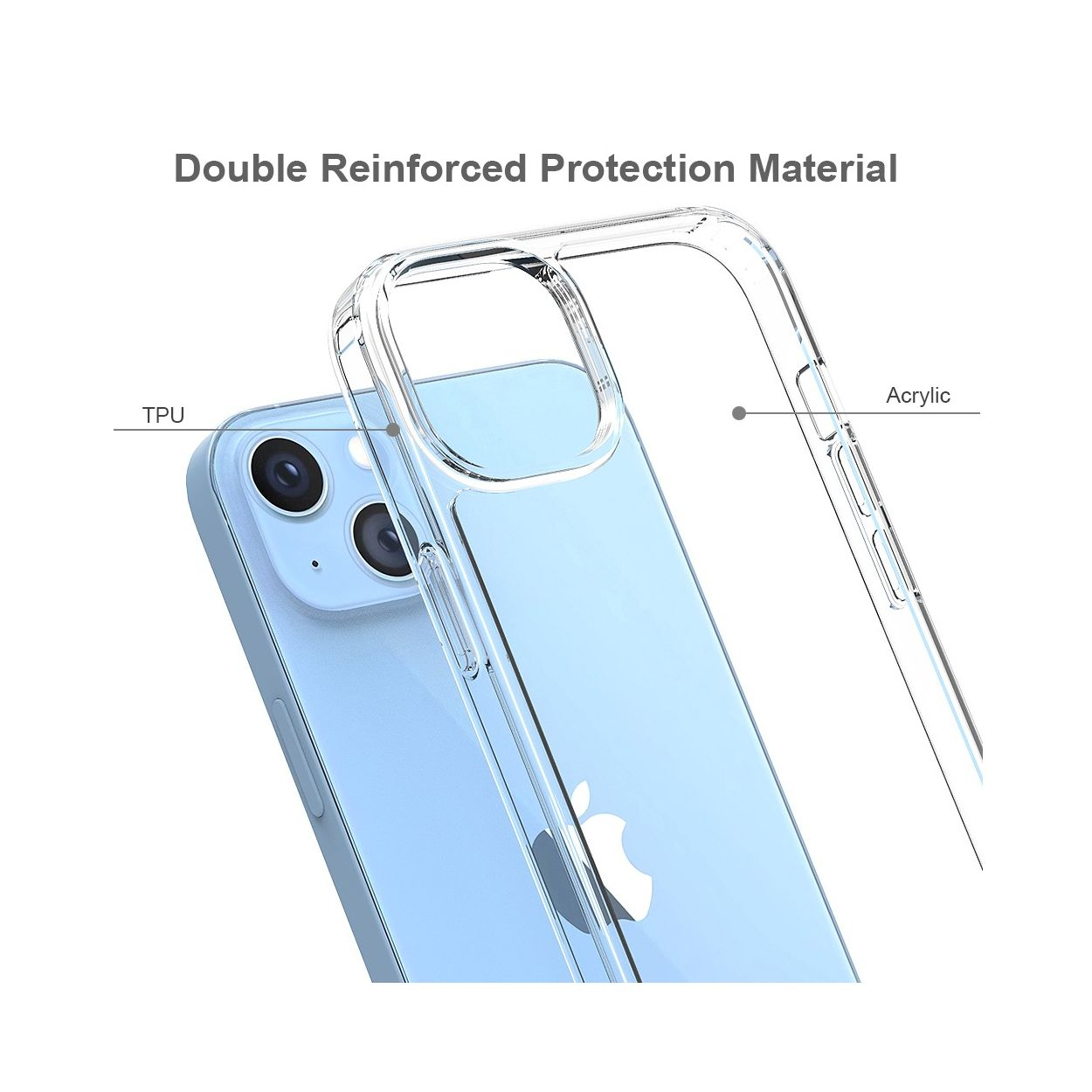 Custodia trasparente su un telefono blu, che mostra il materiale di protezione a doppio rinforzo.