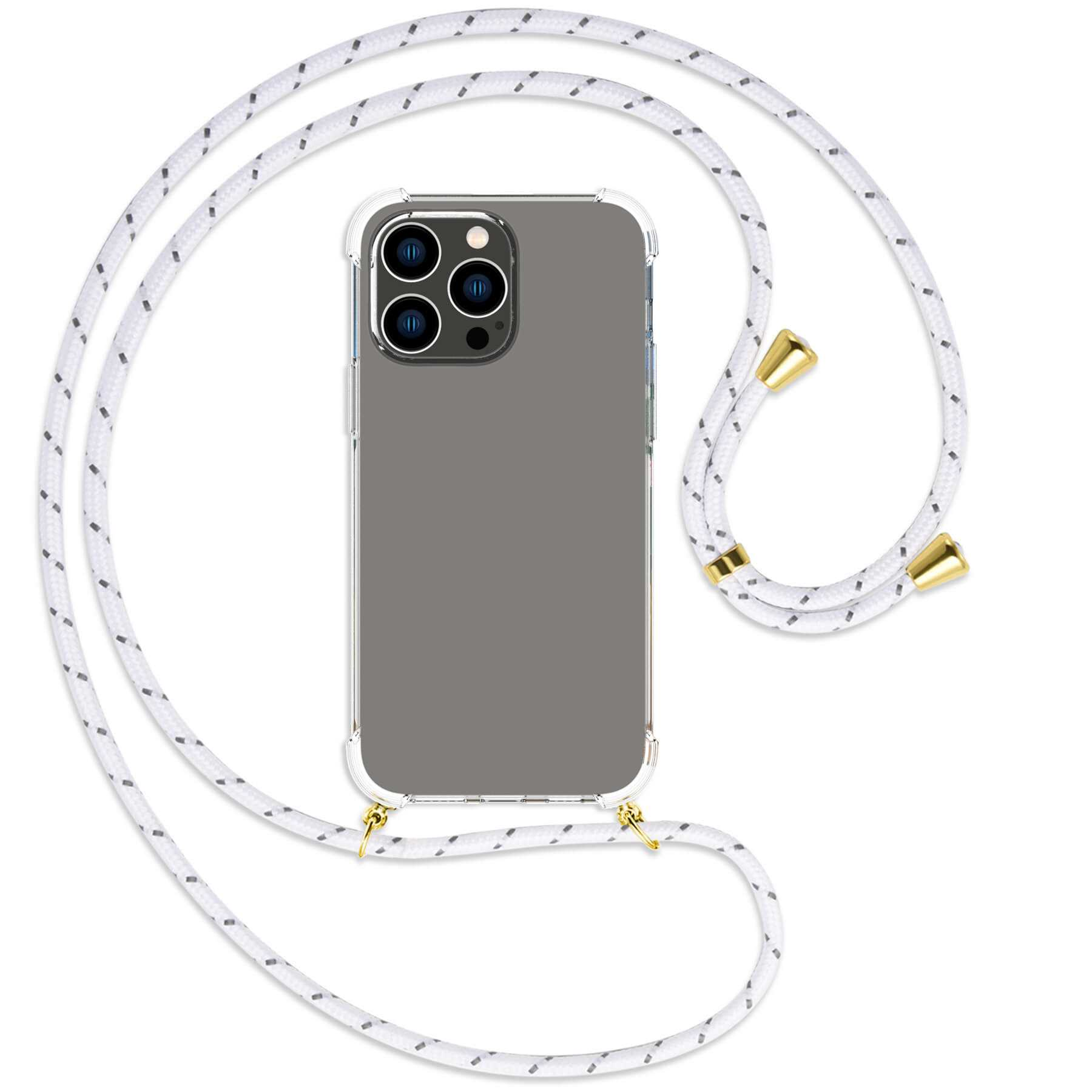 iPhone Max, mit Kordel, Pro Weiß+Grau Umhänge-Hülle / 14 MORE ENERGY Backcover, gold MTB Apple,