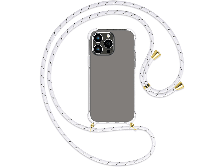 Weiß+Grau Umhänge-Hülle mit Max, iPhone MTB gold Pro Apple, / MORE Backcover, ENERGY Kordel, 14
