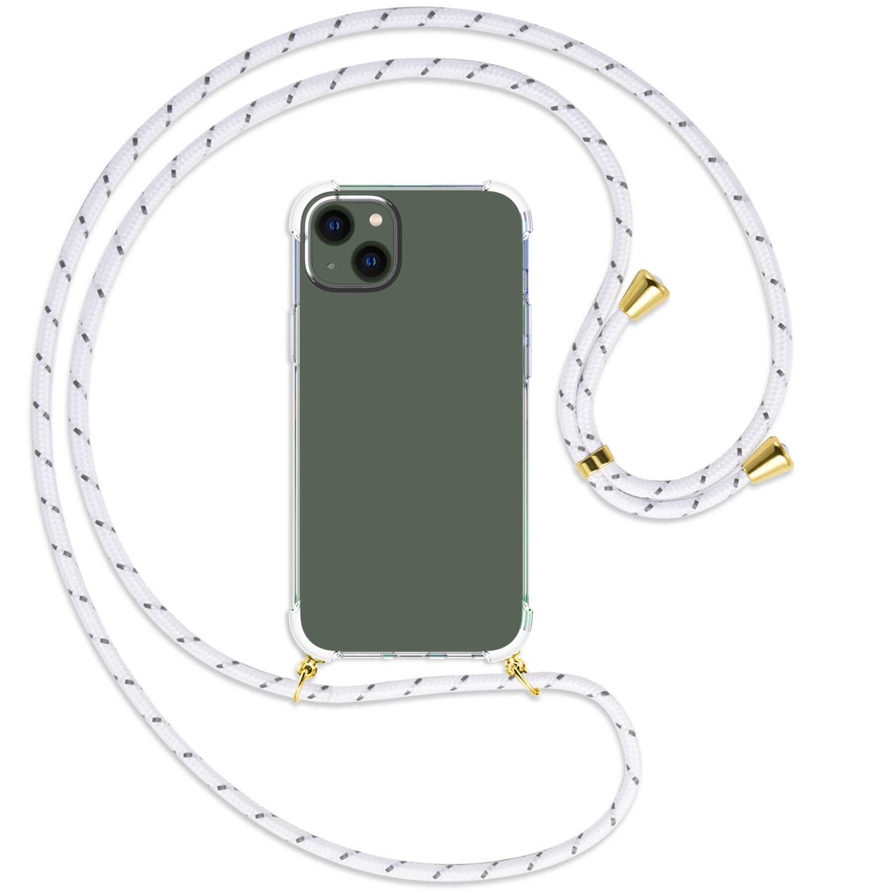 Backcover, Plus, MTB iPhone 14 Apple, gold Weiß+Grau / Umhänge-Hülle ENERGY mit Kordel, MORE