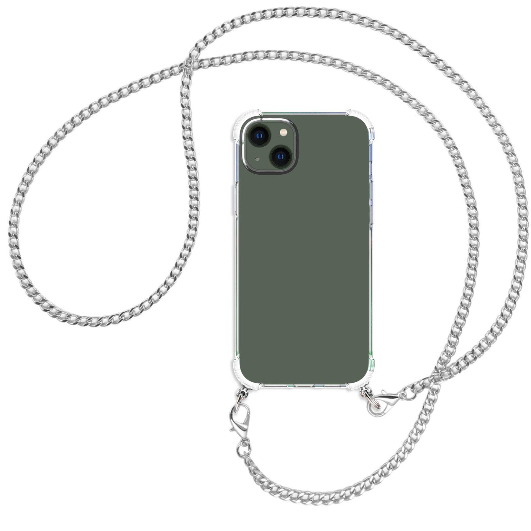 MTB MORE Kette Umhänge-Hülle mit 14 (silber) Metallkette, ENERGY Plus, Apple, iPhone Backcover