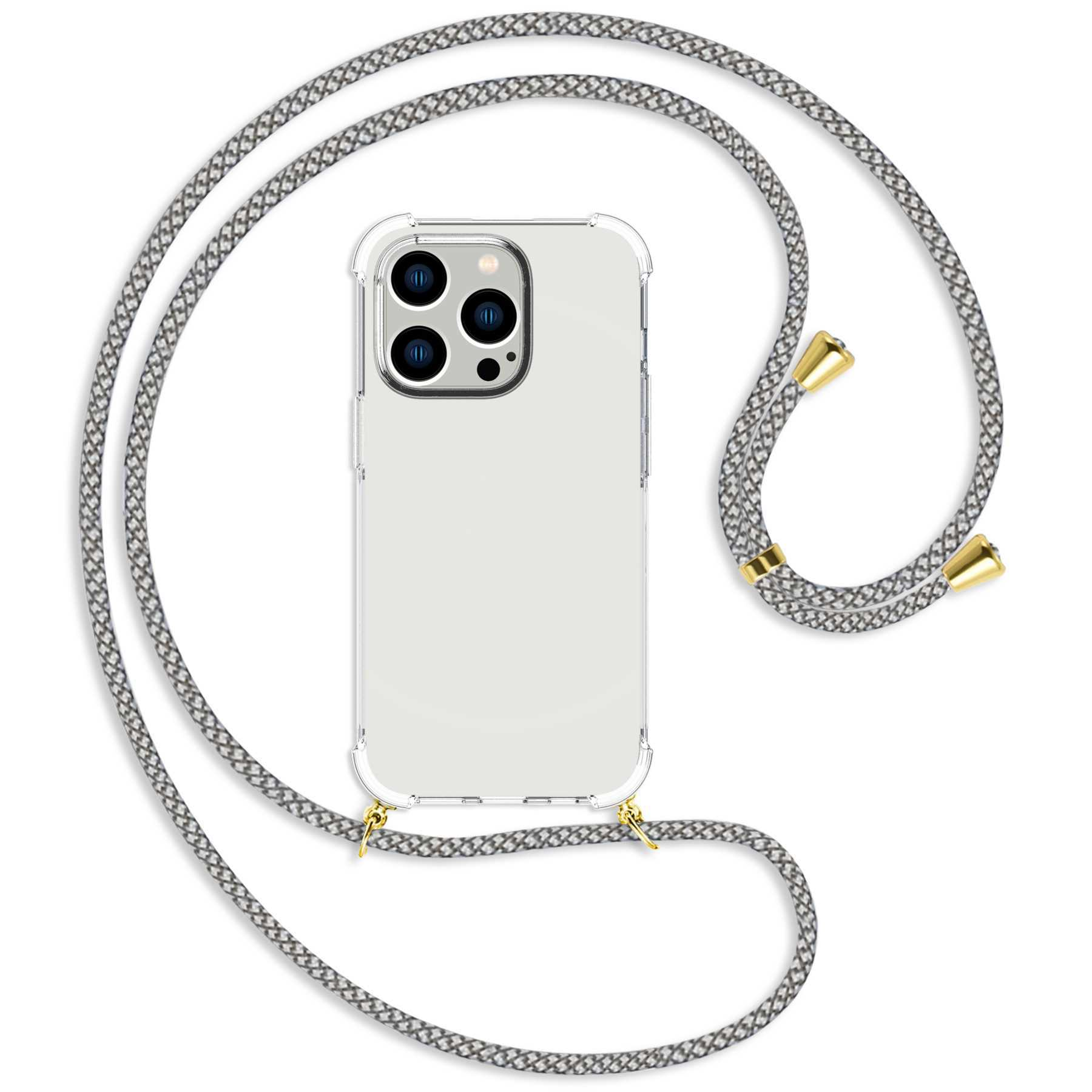 MTB MORE ENERGY Apple, Backcover, Fancy Kordel, / Umhänge-Hülle Pro, iPhone mit gold Fishnet 14